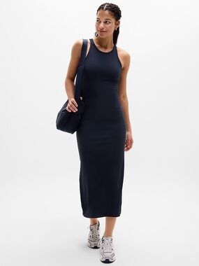 Athleta Signature Rib Maxi Dress Navy Built In Bra Bodycon Size M